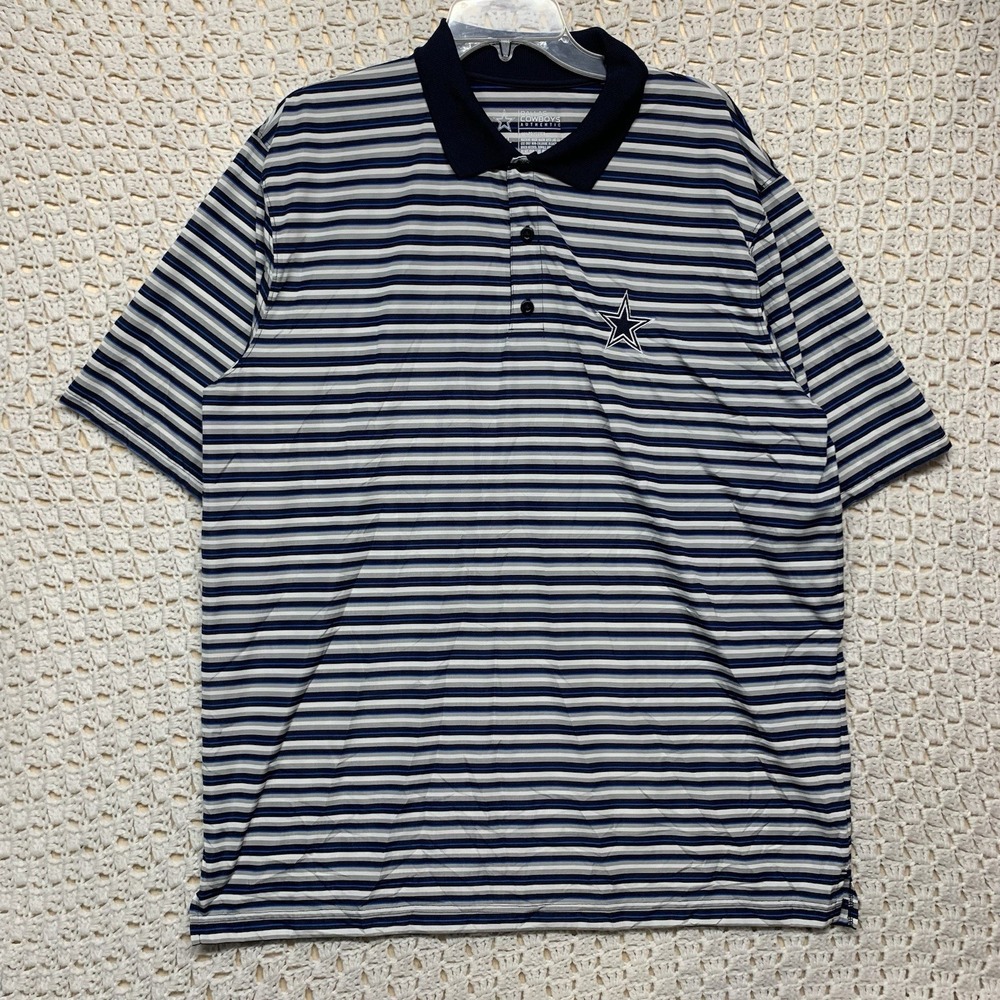 Dallas Cowboys Authentic Polo Shirt Mens 2XL Blue White Gray Stripe Short Sleeve